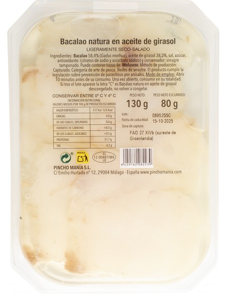 La Mar de Tapas - Bacalao natura en aceite de girasol 130g